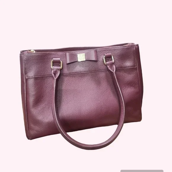 EUC Maroon Leather Bag Faux Leather Tote Hand Bag Maroon & Tan 14 x 4 x 9 Burgundy  main image 2
